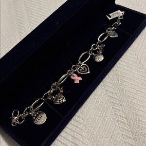 Brighton Silver-Tone Bracelet with Pink Ribbon and Crystal Charms